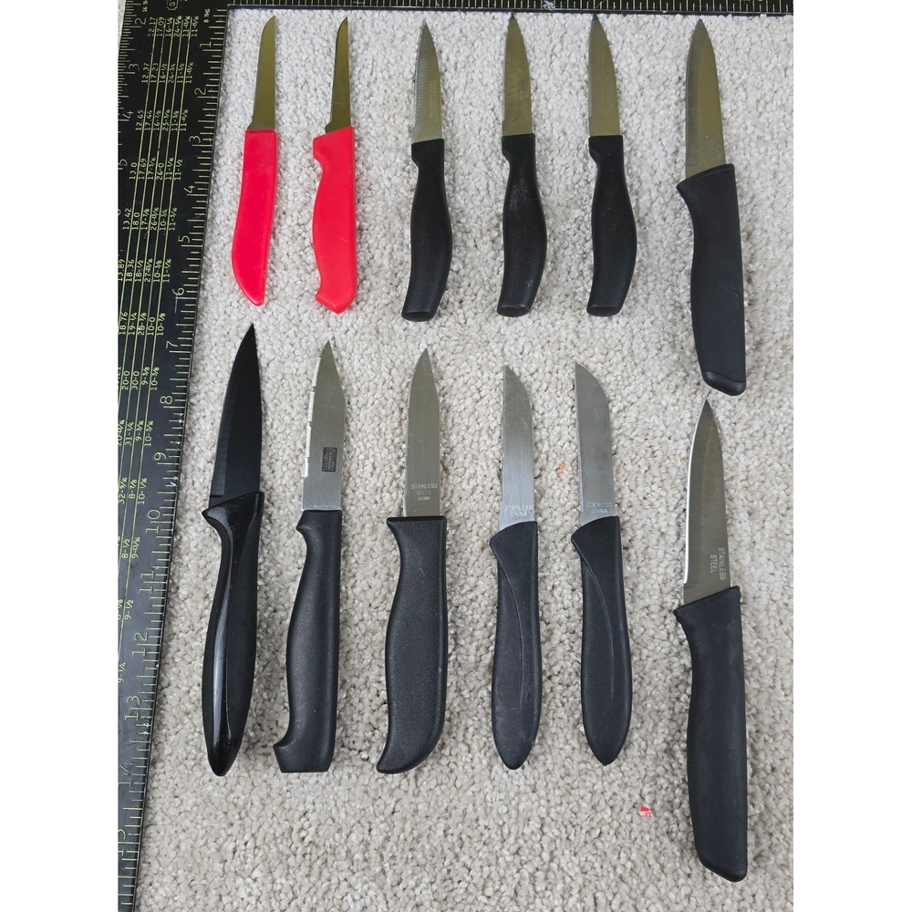 Lot of 12 used Paring Knifes Stainless Steel Assorted Handles